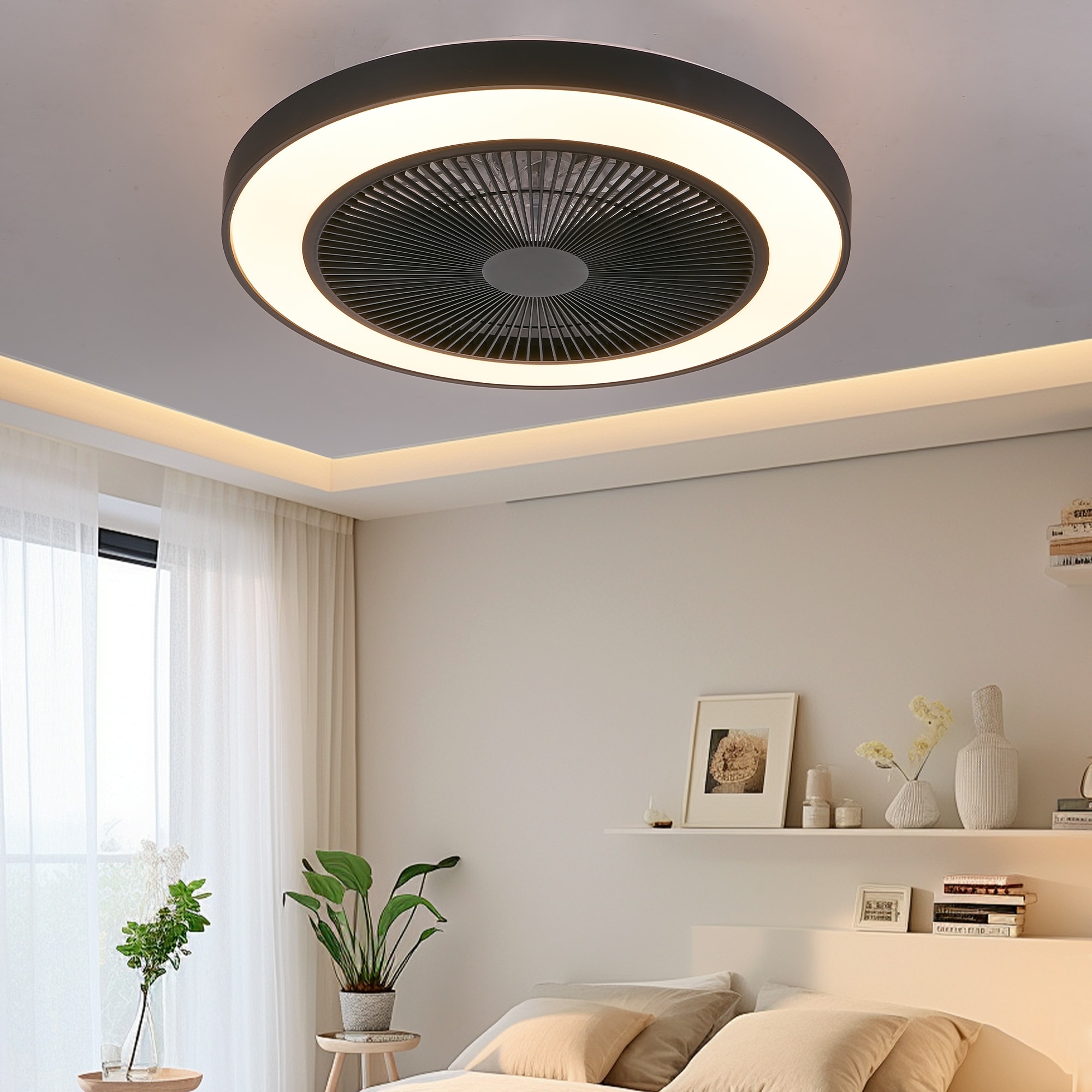 Black Remote Control Ceiling Fan with Reversible Motor for Bedroom