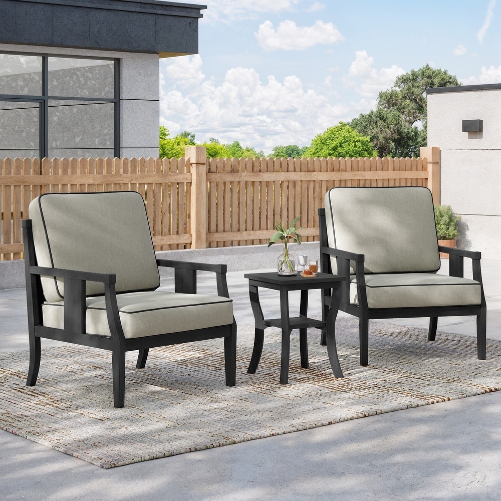 3-Piece Solid Teak Outdoor Patio Furniture Set Armchairs & Storage Table