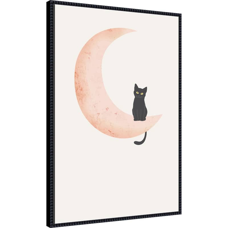 Cat Crescent Moon by Melloi Art Prints Framed Canvas Wall Art