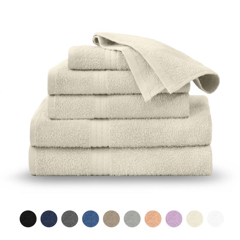 Superior Miami 100% Cotton 6-Piece Towel Set - Lightweight & Quick Drying - 6-Piece - Ivory