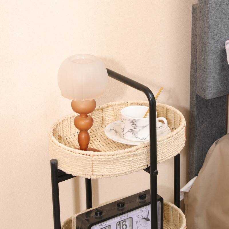 3 Tiers Tray Tables Paper Rope Woven Side Table for Living Room Kitchen Oval Storage Basket Small Shelves