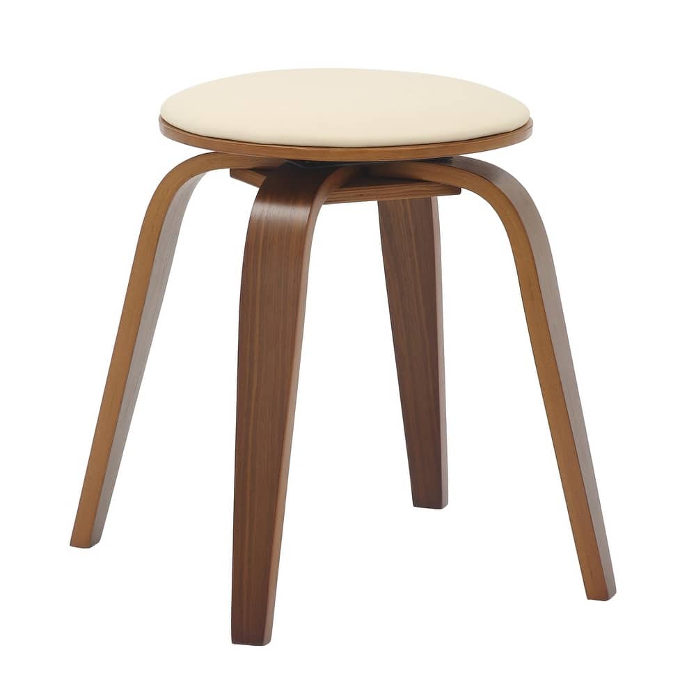 Pelya Minimalist Modern Round Leather Counter Stool with Swivel Seat, Solid Wood Legs for Home Kitchen and Dining Room