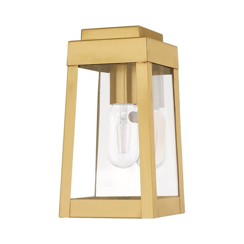 Livex Lighting 1-Light Outdoor Wall Lantern, 20851 - Satin brass with clear glass - 5" W. x 9.5" H x 5" Ext.