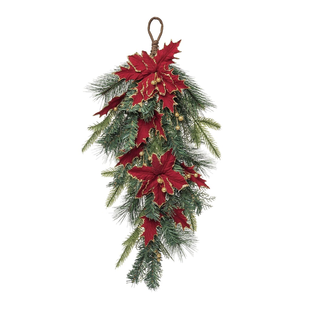Transpac Artificial 26 in. Multicolor Christmas Gilded Poinsettia Teardrop