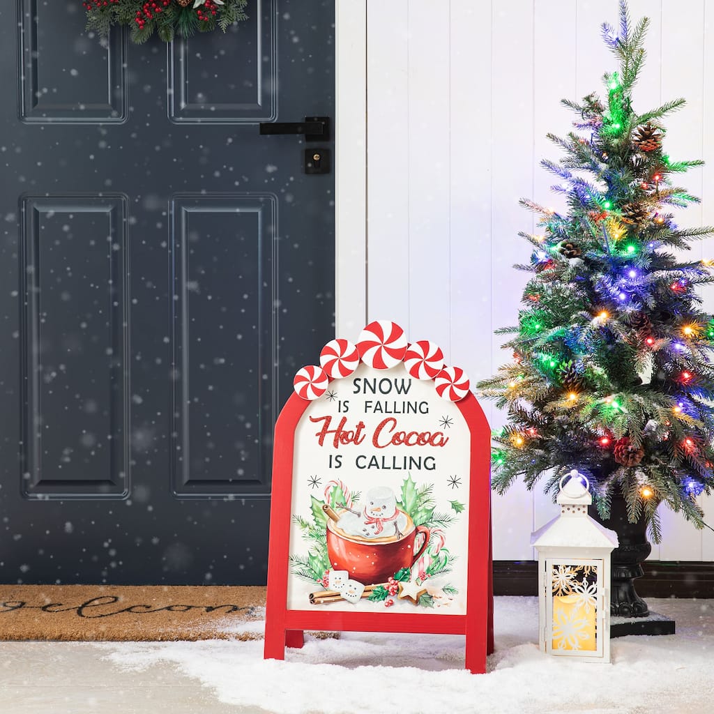 Glitzhome 24"H Christmas Wooden Peppermint Easel Porch Decor - Red - 24.3"