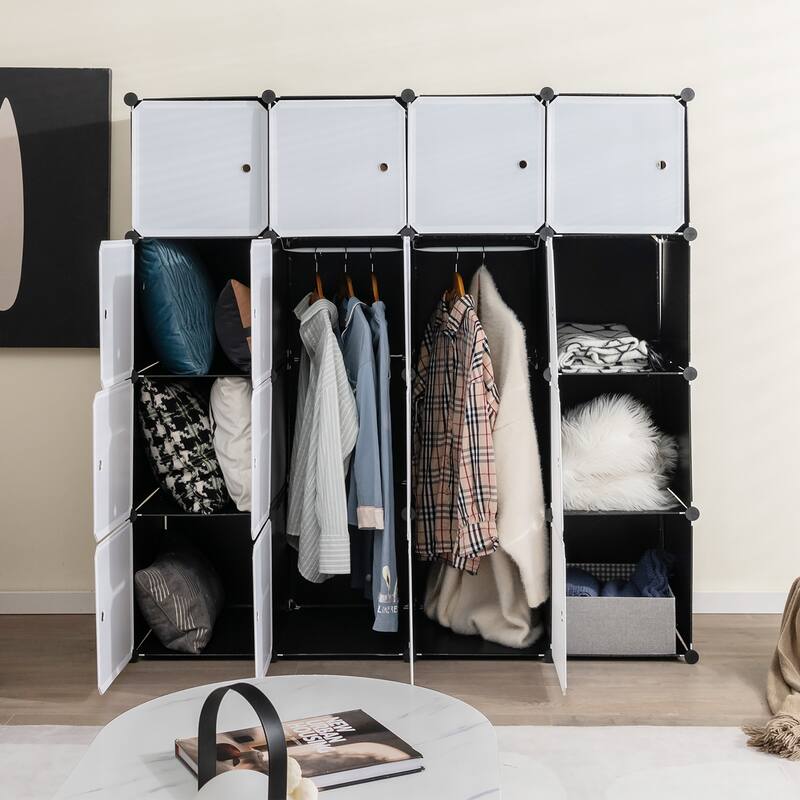 Costway 16-Cube Portable Closet Wardrobe Armoire Bedroom Dresser w/2 - See Details
