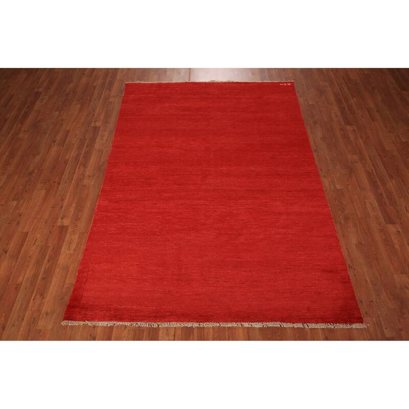 Modern Red Gabbeh Oriental Area Rug Handmade Wool Carpet - 5'5" x 7'5"