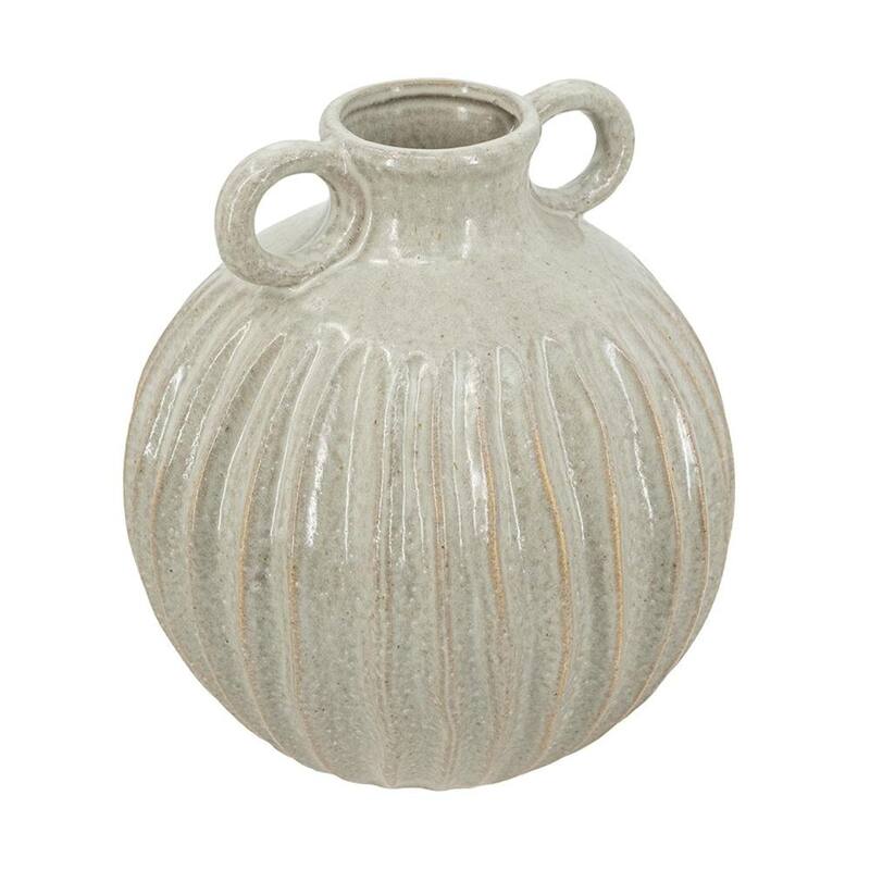 10" Sage And Gray Round With Handles Ceramic Table Vase - 9.10