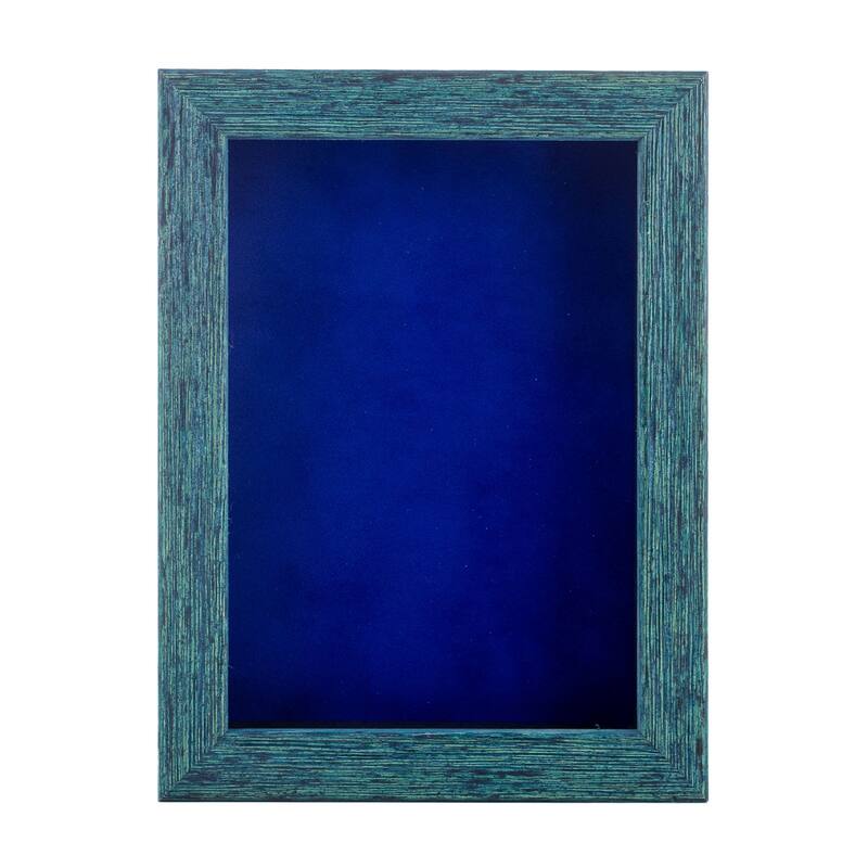 8x10 Shadow Box Frame Blue Wood | With a 1" Usable Display Depth | Includes a Royal Blue Real Suede Texture Acid-Free Backing