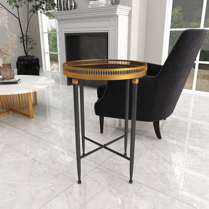 Metal Side End Accent Table with Tray Top - Black - Roche River Decor
