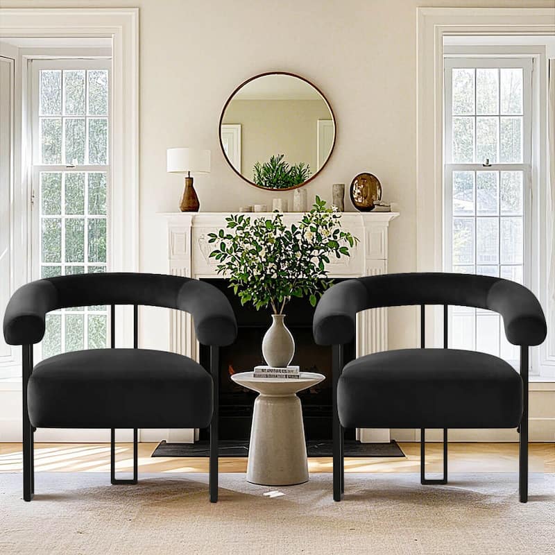 30" Wide Upholstered Velvet Accent Chair - Black