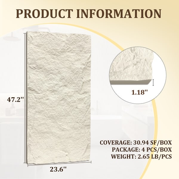 dimension image slide 3 of 4, 4Pcs 48"x24" 3D Faux Stone Wall Panels Imitation Decorative Wall Tiles for Interior Wall Decor