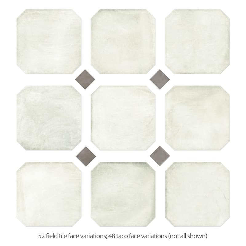 Merola Tile Laverton Octagon Nieve with Taco Grafito 7-7/8" x 7-7/8" Porcelain Floor and Wall Tile