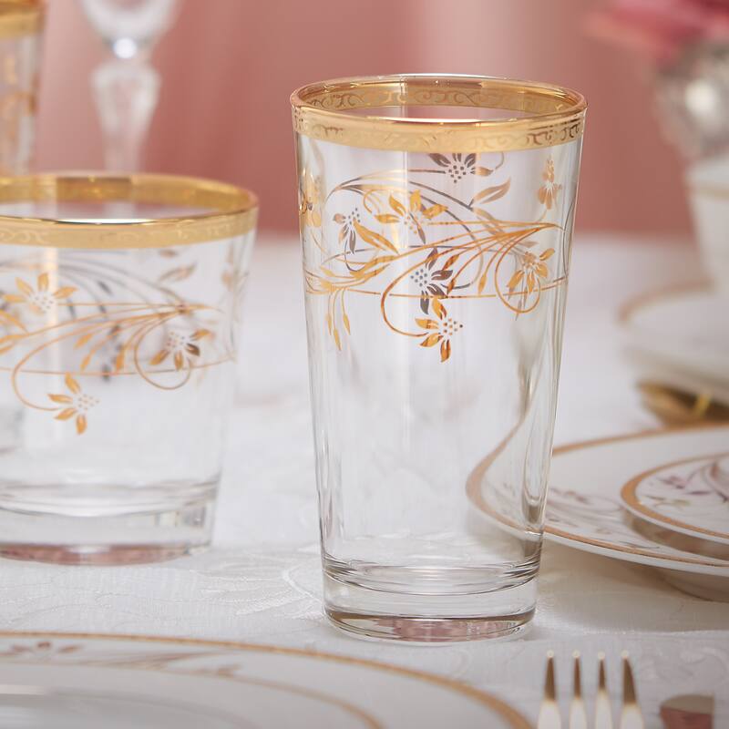 Lorren Home Trends Rosalia Flower High Ball, Set of 4
