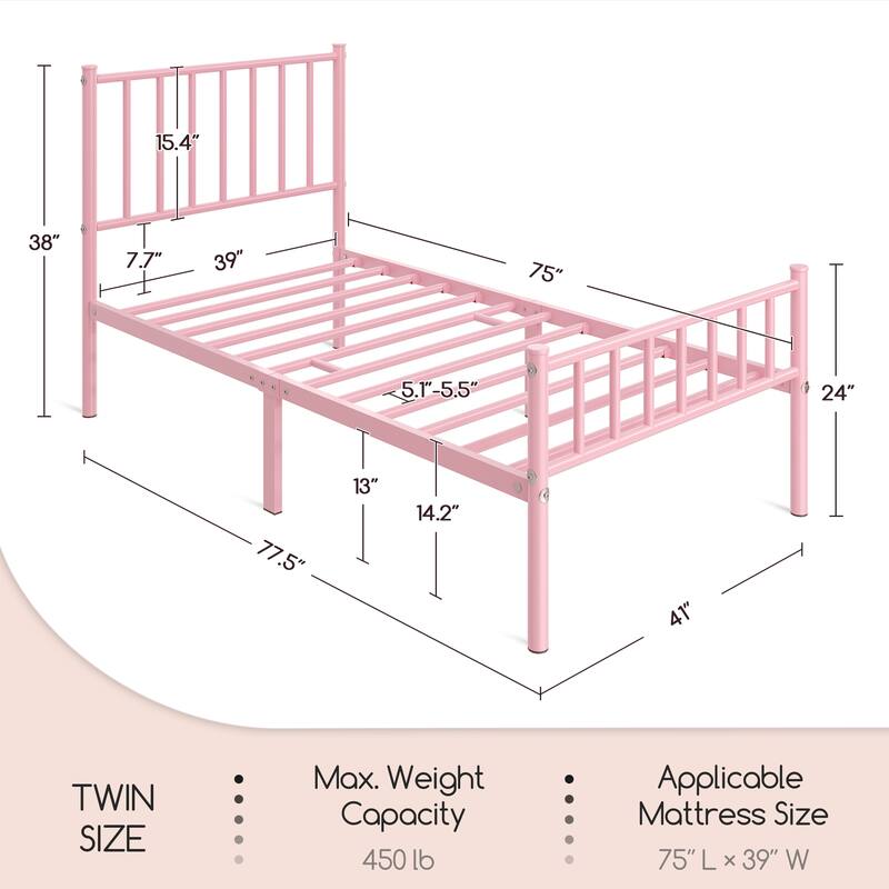 Yaheetech Minimalist Metal Platform Bed Frame with Spindle Headboard and Footboard
