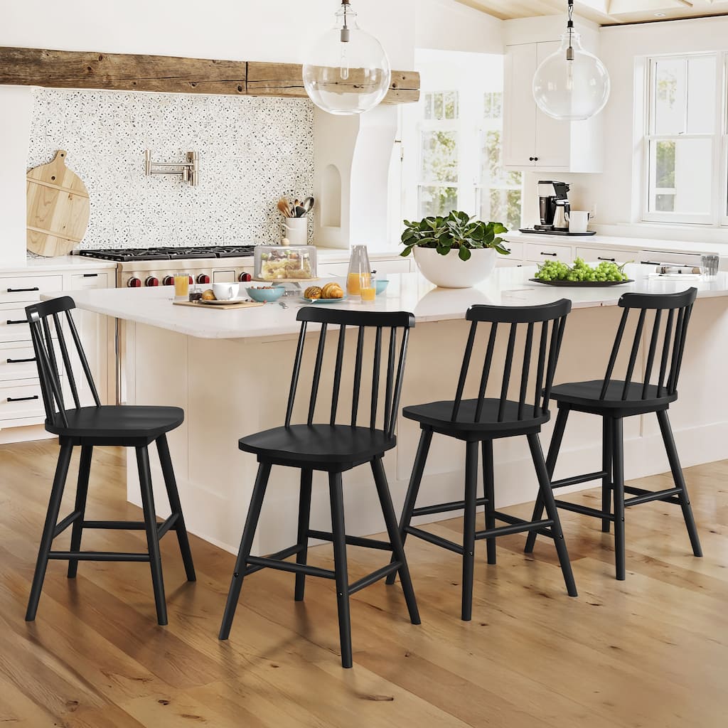 Modern 24″ Windsor Swivel Wooden Counter Height Bar Stool with Ergonomic Back