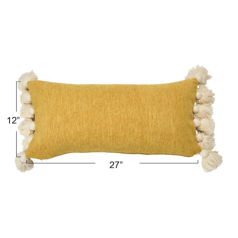 Cotton Chenille Lumbar Pillow with Tassels
