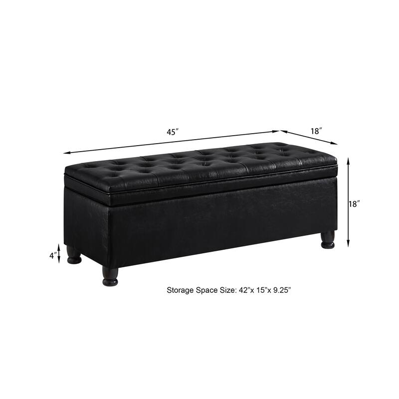 Upholstered Tufted Button Storage Bench with Spindle Wooden Legs