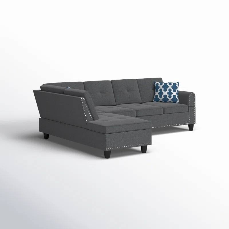 2-Piece Left Hand Facing Sofa & Chaise, Dark Gray Linen, 71x98x33 inches, 169 lbs, Seats 5