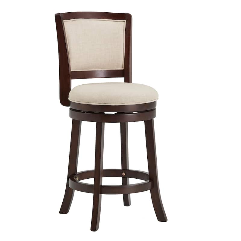Menas Upholstered Back Swivel Stool by iNSPIRE Q Classic - Cherry-Beige Linen - Counter Height
