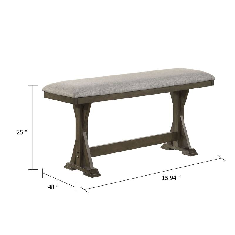 Omal Counter Height Dining Bench, Brown-Khaki Wood, Gray Fabric, 48 Inch