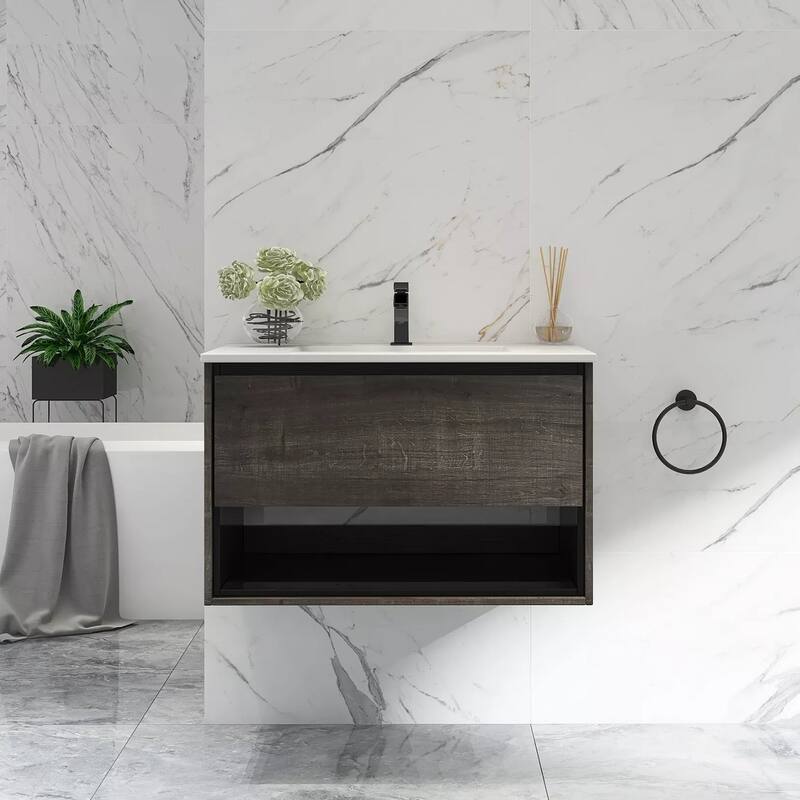 24"/30"/32"/36" Floating Bathroom Vanity Set with Ceramic Sink