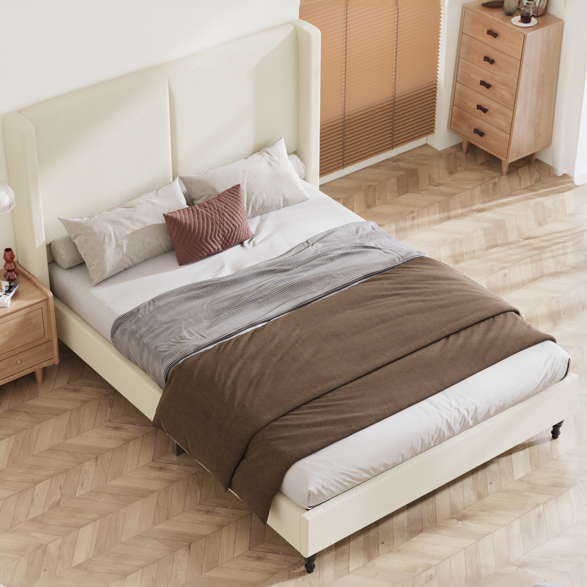 Elegant Design Tall Headboard Upholstered Platform Bed