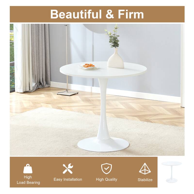 Roomfitters 5pcs Small Round Dining Table Set with Cream Style Chairs and Vertical Line Backrest Design, White