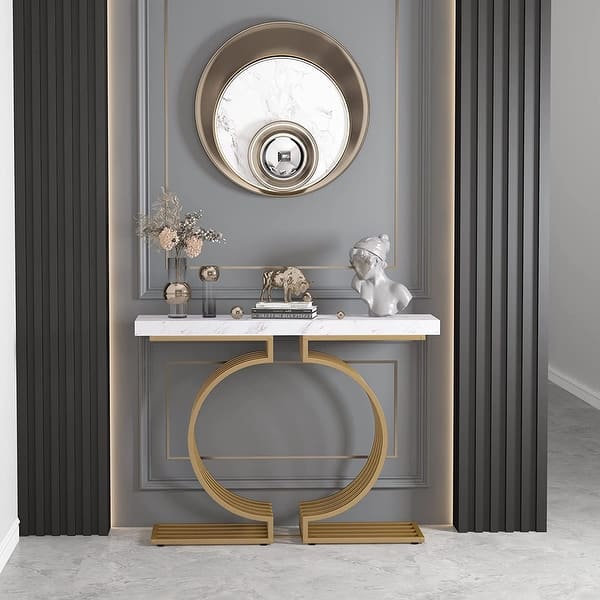 40 Modern Console Table with Gold Base, Geometric Entryway Sofa