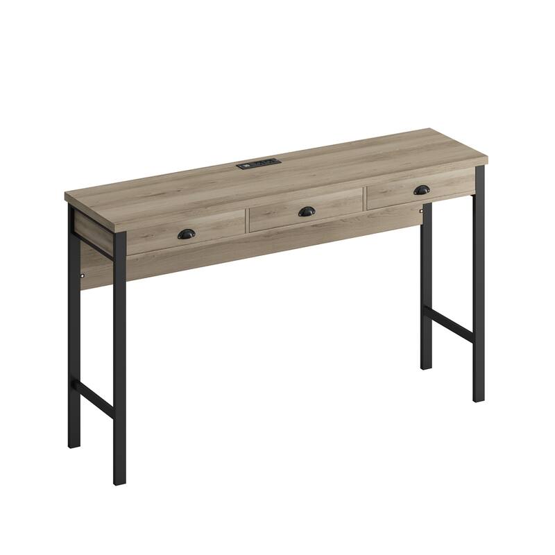 Long Dining Table Set w/Power Outlets,Bar Kitchen Table Set w/Stools