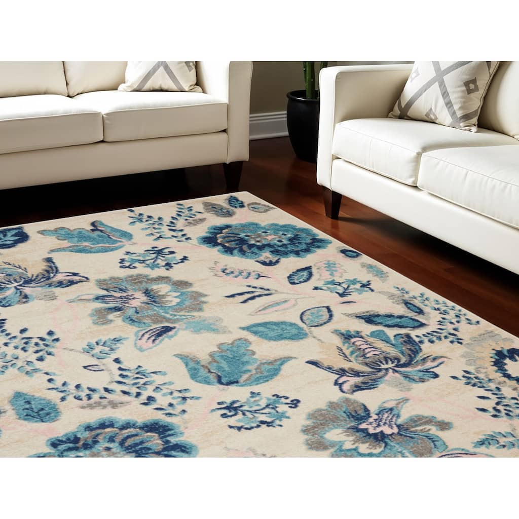 HomeRootsFloral Cottage Rectangle Area Rug - 108' X '72' X '0.5