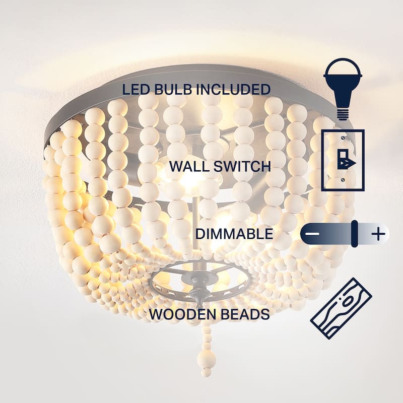Allie Wood Beaded/Metal LED Flush Mount, by JONATHAN Y