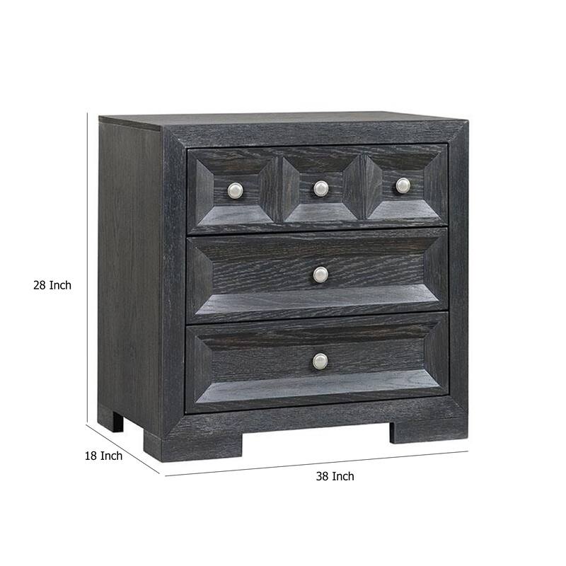 Kizie Oversized Nightstand, USB A-C, 3 Drawer, 38 Inch Weathered Black