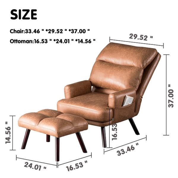 dimension image slide 3 of 7, OVIOS Wood Recliner Chair with Ottoman