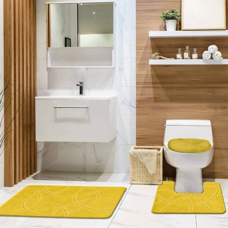 3 Piece Bathroom Rug Set, Burbank Bath, Contour Rug & Lid Cover, Water Absorbent