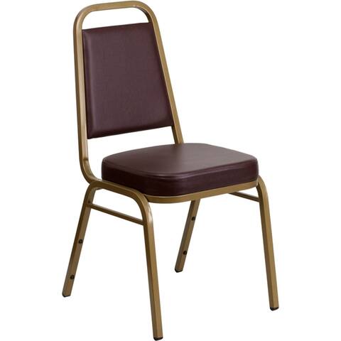 Offex Trapezoidal Back Stacking Banquet Chair in Brown Vinyl - Gold Frame - Not Available