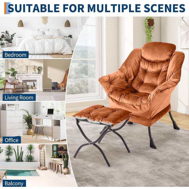 Adjustable Foldable Velvet Lounge Single Sofa Chair for Living Room & Bedroom