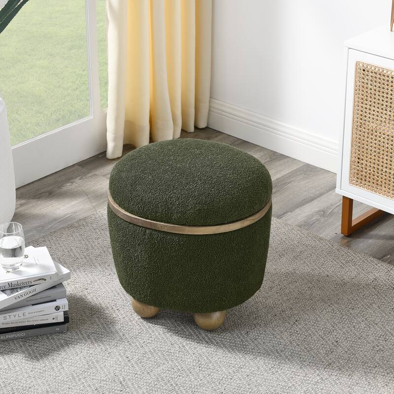 Round storage stool, storage stool with storage space and cushioned seat, available in bedroom, living room, entryway