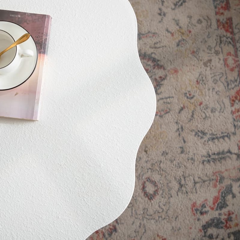 Scalloped White Coffee Table: Unique Wave-Edge Shape, Elegant Focal Piece for Stylish Spaces