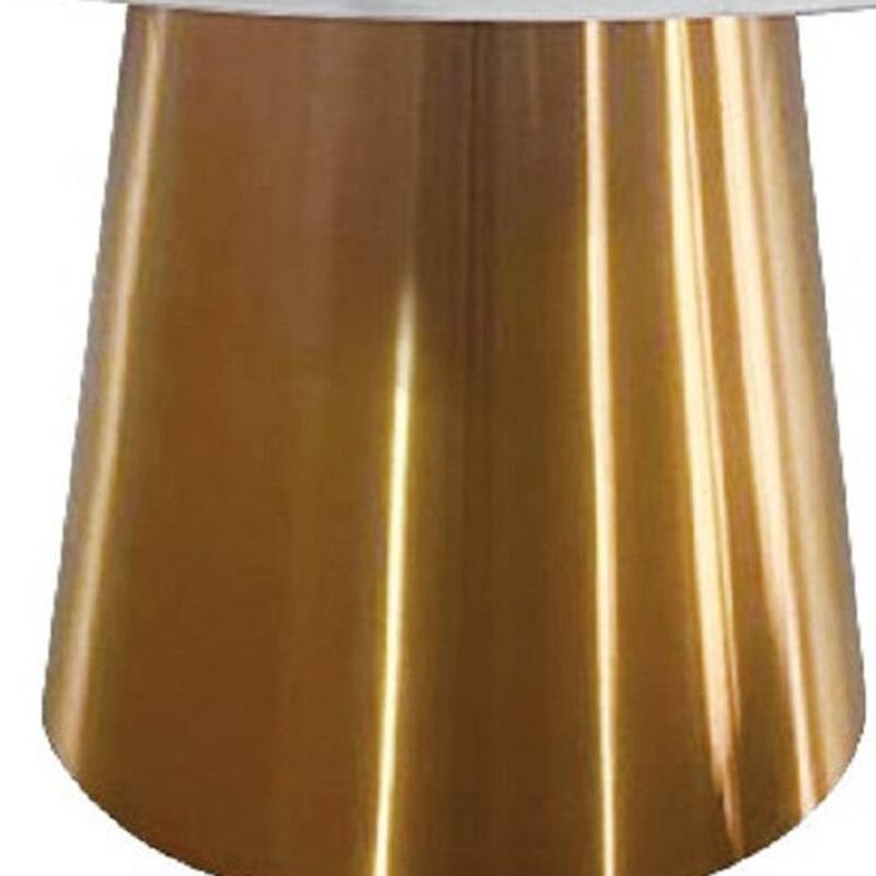 HomeRoots 54" Gray White and Gold Marble and Metal Pedestal Base Round Top Dining Table - 54.00 in. x 30.00 in. x 54.00 in.