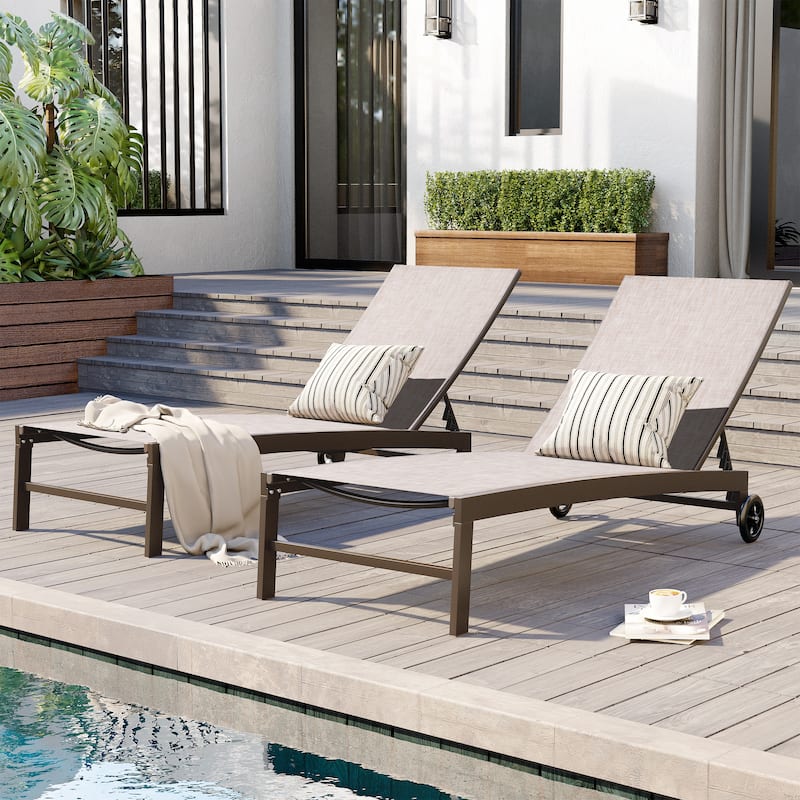Outdoor Aluminum Adjustable Chaise Lounge Chairs with Wheels Sun Lounger