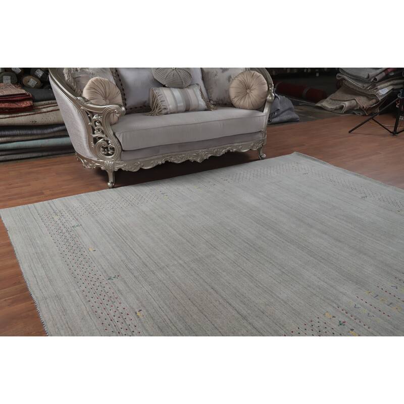 Hand Knotted Oriental 100% Wool Carpet Tribal Animal Pictorial Greys & Charcoal Gabbeh Area Rug - 9' 9'' X 7' 10''