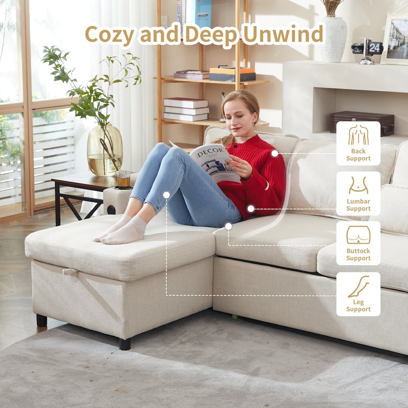 80" L-Shaped Sofa Couch Bed, Sofa Sleeper with Pull Out Bed, Reversible Sleeper Sofa Bed