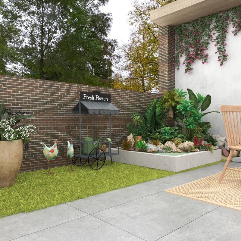 Green or Cream Metal Indoor Outdoor Distressed Standing Rooster Garden Sculpture with U Shaped Feet