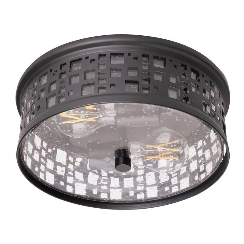 AFC Roscoe 2-Light Black Flush Mount with Clear Seeded Glass