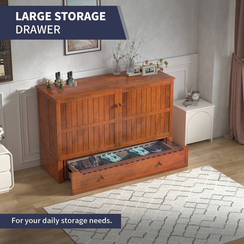 Mixoy Modern Murphy Bed Cabinet Chest with Mattress & Storage Platform