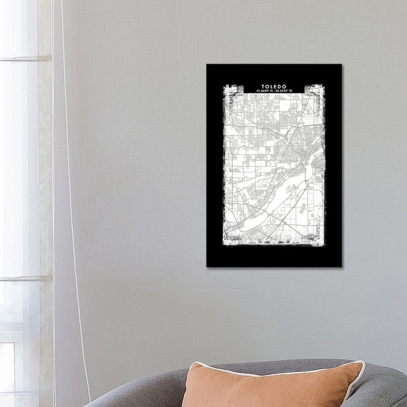 iCanvas "Toledo City Map Black White Grey Style" by WallDecorAddict Canvas Print - 26x18x1.5