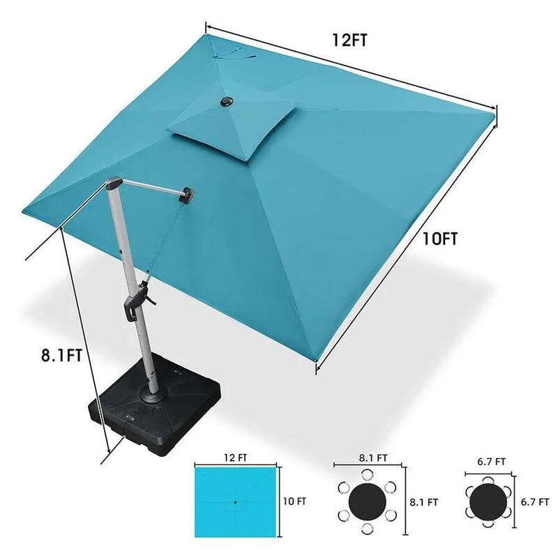 PURPLE LEAF 10 x 12ft Outdoor Patio Rectangle Large Cantilever Umbrella with Base