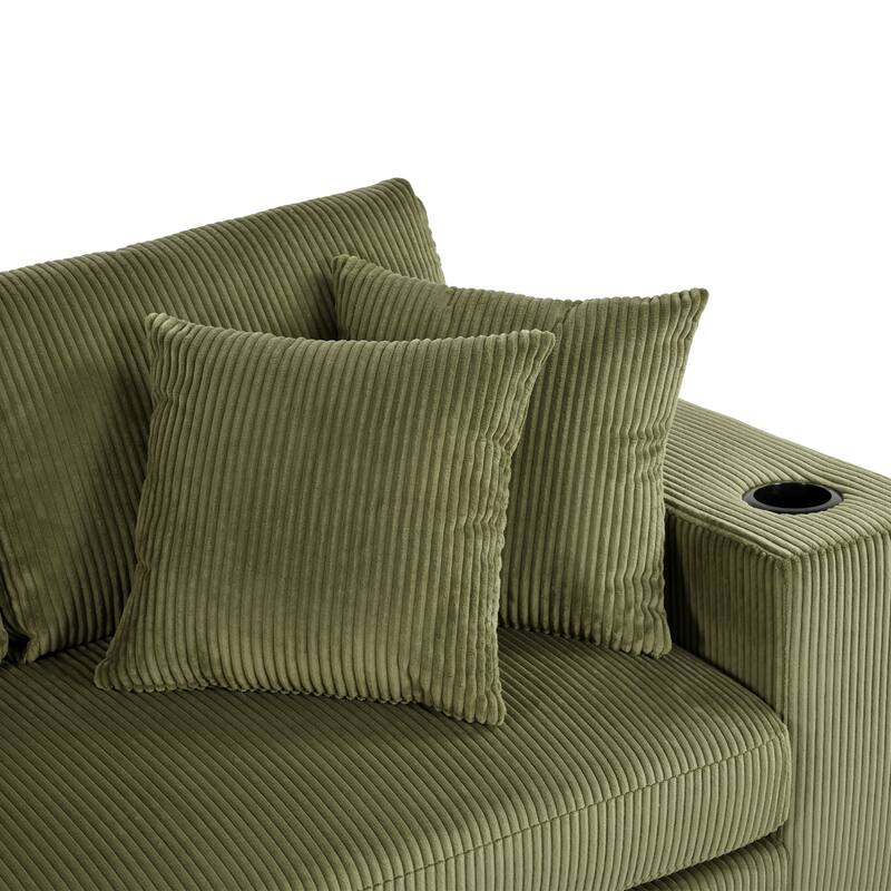 Luxurious Large Sectional Sofa with Thick Cushions, Lounge, Built-in Cup Holders & Charging Ports