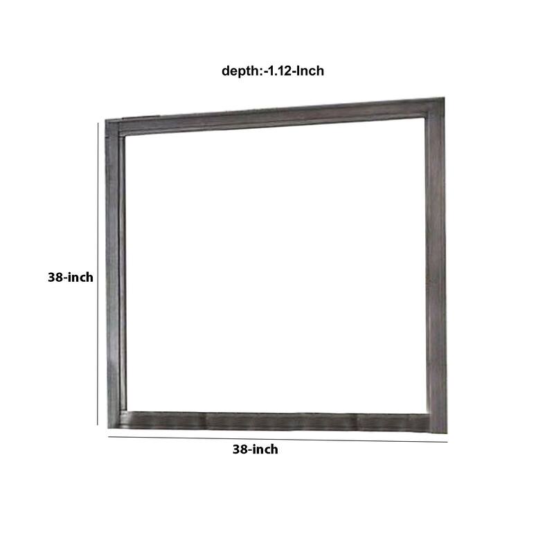 38 Transitional Style Square Wooden Frame Mirror, Gray